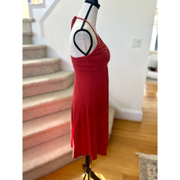 Susana Monaco Muted Red Ruched Halter Neck Knee Length Sundress - Picture 2 of 6